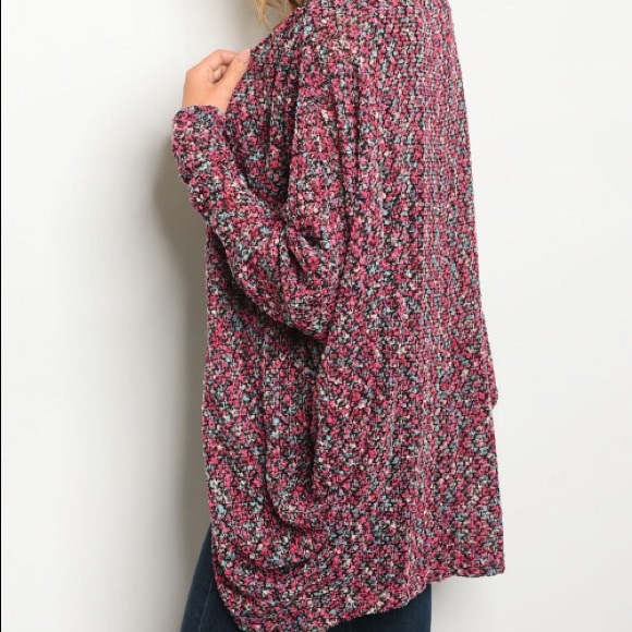 Fuchsia Open Knit Cardigan - Picture 2 of 6